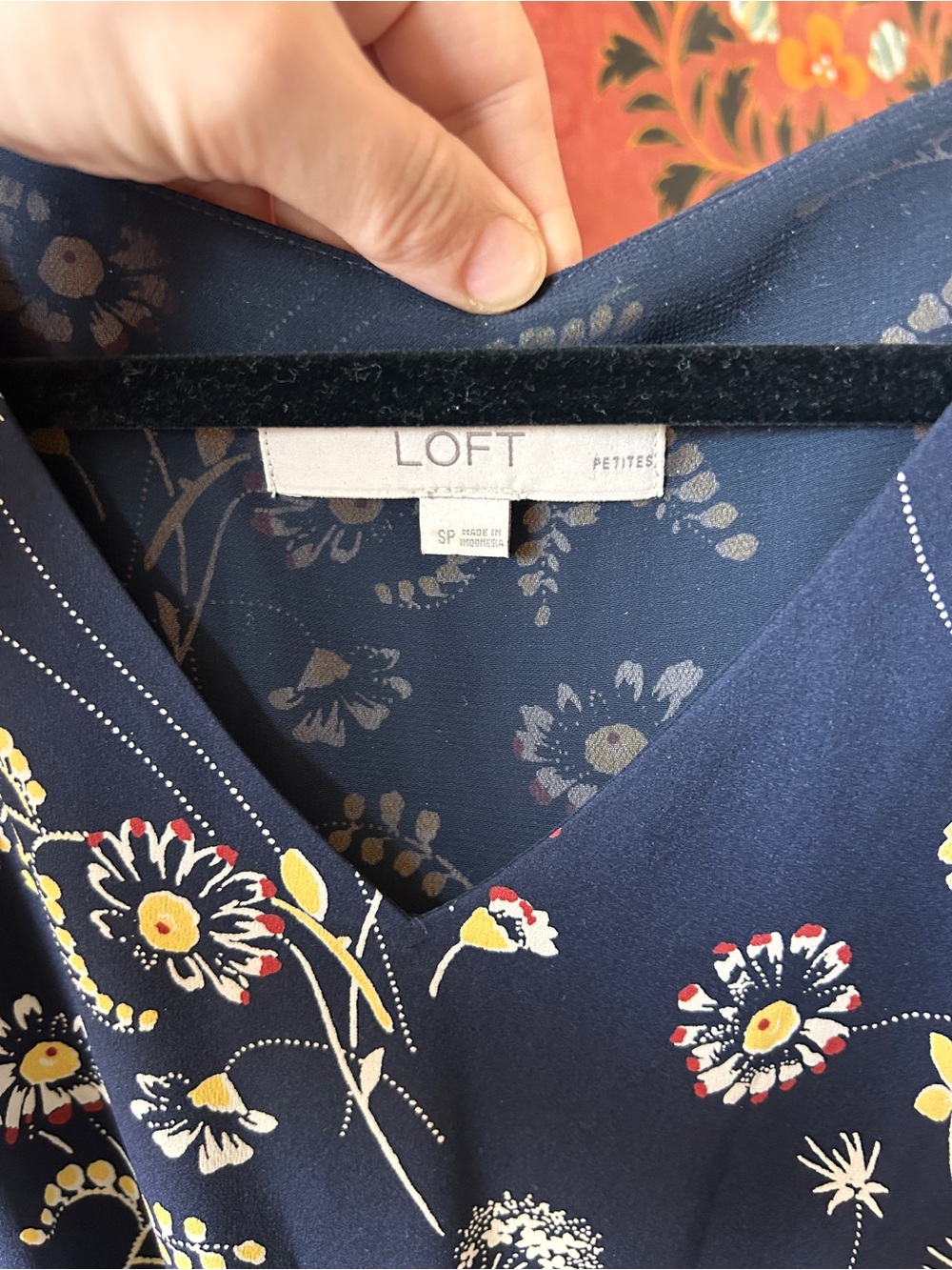LOFT Navy Floral Midi Dress with Tie Waist - Picture 2 of 4